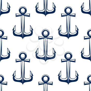 Retro sea anchors seamless pattern. For sailing travel backdrop, marine decoration or fabric design with blue nautical anchors on white background