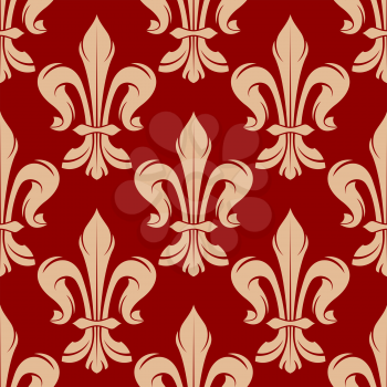 Maroon and beige floral seamless pattern with french royal lily flowers. For interior or background design