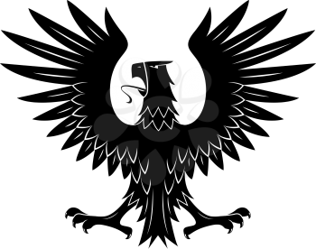 Black heraldic eagle of ancient royal insignia or medieval knight coat of arms with rear view of noble bird with spread feathered wings. Great for tattoo or heraldic theme design 