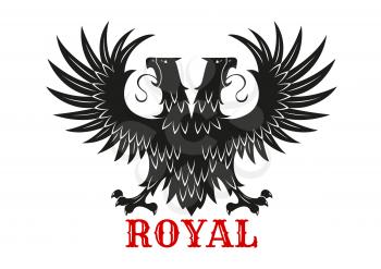 Royal eagle icon with mythical double headed black bird standing with wings spread. Symbol of courage and power for heraldic coats of arms or tattoo design usage