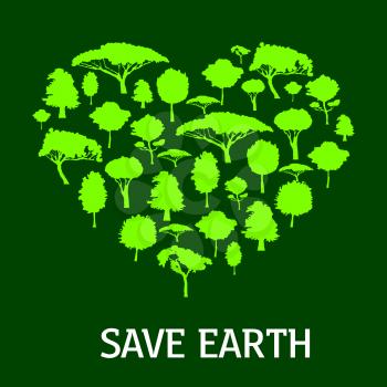 Green heart of nature symbol made up of trees and plants silhouettes. May be use as earth day concept or save nature and eco friendly themes design