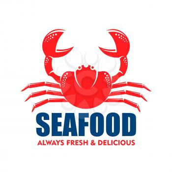 Seafood symbol for restaurant or seafood shop design usage with red silhouette of stone crab with raised claws