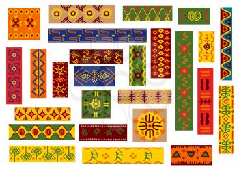 African ethnic ornaments with tribal and national patterns of plants, flowers, human, animal. Bright colorful wallpaper with geometric shapes for fabric, textile, tapestry decoration