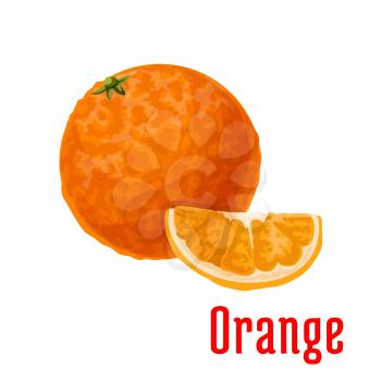 Orange fruit cartoon icon. Juicy tropical citrus fruit for natural juice, vegetarian dessert or food packaging design