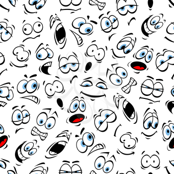 Emoticons pattern of human face emotions. Vector seamless pattern of cartoon human face with mood expression smiling, bored, winking, happy, surprised, sad, angry, crying, shocked, comic, silly, scare
