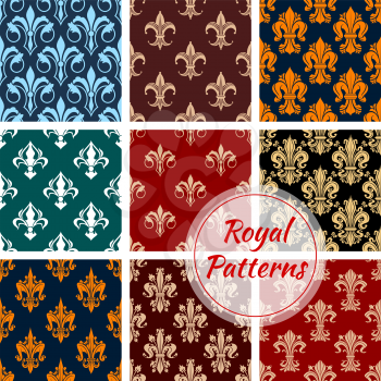 Royal patterns set of stylized floral decor ornaments. Seamless pattern of ornate decoration tiles of damask, vintage and retro decor elements. Background for luxury interior design