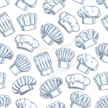 Chef toques seamless background. Wallpaper with vector pattern icons of restaurant cook caps. Pencil sketch decoration for restaurant, bakery, kitchen