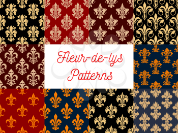 Fleur-de-lys royal seamless patterns. Stylized vector decoration pattern of french lily. Fleur-de-lis royal heraldic flower decorative elements