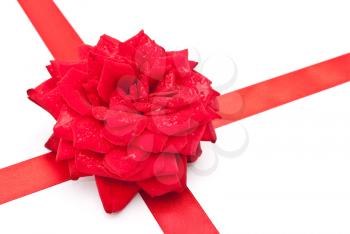 Royalty Free Photo of a Red Rose on Red Ribbon