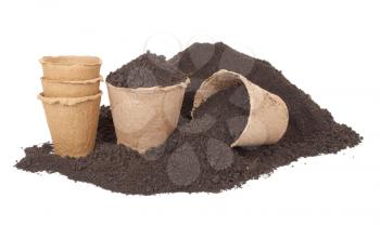 Pile of soil and peat pots