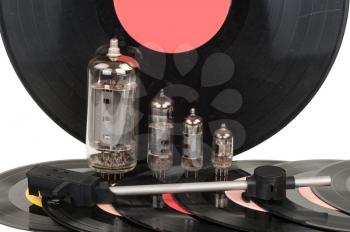 Vintage vacuum tubes with vinyl record