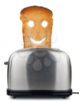 Happy toast in a toaster