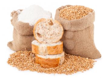 Flour and wheat grain with bread