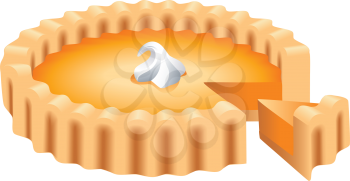 illustration of a pumpkin pie, whole and slice