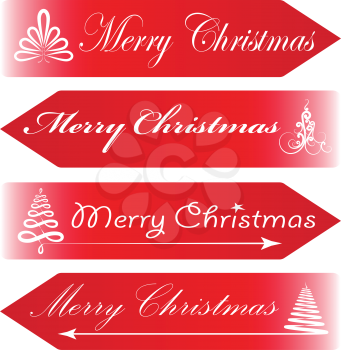 Merry Christmas. Road signs arrows. Message. Red road and transportation arrow signs. Pointers