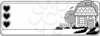 Royalty Free Clipart Image of a Header With a House on One Side and Hearts on the Other