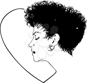 Royalty Free Clipart Image of a Woman's Head in Profile Against Half a Heart