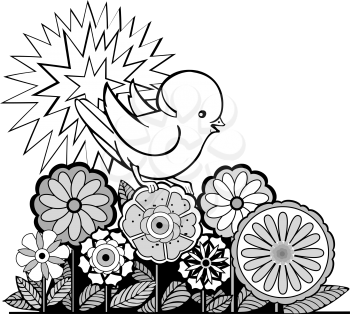 Royalty Free Clipart Image of a Bird With Flowers