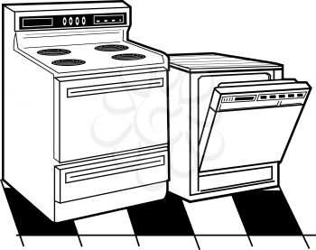 Royalty Free Clipart Image of an Oven and Dishwasher