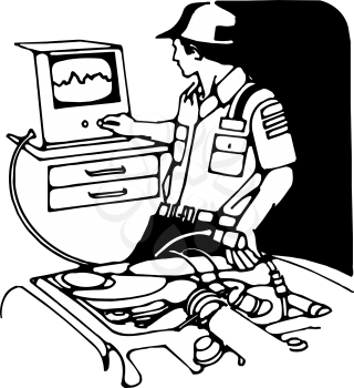 Royalty Free Clipart Image of a Mechanic Working on a Car