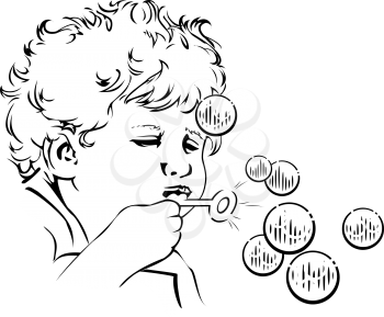 Royalty Free Clipart Image of a Child Blowing Bubbles