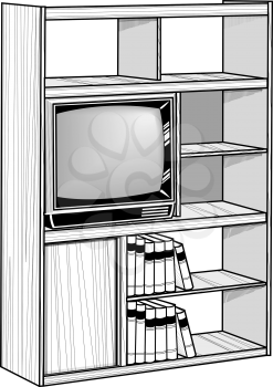 Royalty Free Clipart Image of a Bookcase Entertainment Centre