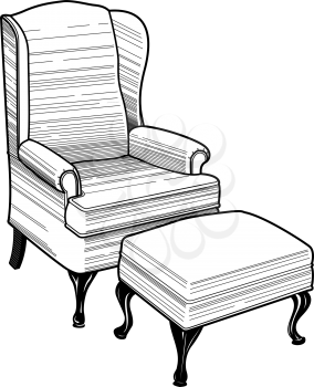 Royalty Free Clipart Image of a Chair and a Stool