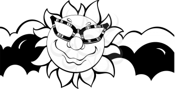 Royalty Free Clipart Image of a Sun in Clouds
