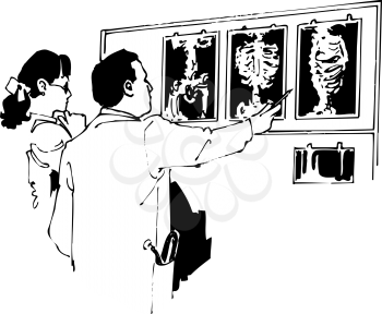 Royalty Free Clipart Image of People Looking at X-rays