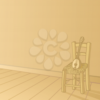 Royalty Free Clipart Image of an Instrument on a Chair