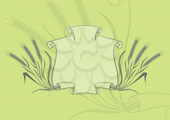 Royalty Free Clipart Image of a Wheat Background With a Scroll