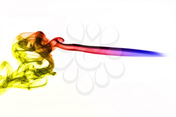 Beautiful colored smoke abstract shape On the white background