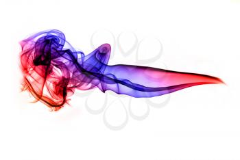 Colorful puff of abstract smoke over white background
