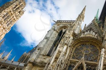 Tower and facade of Notre Dame cathedral in Rouen (France)
