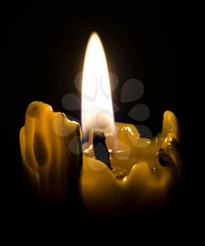closeup of candle light in the darkness