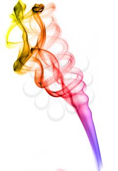 Colorful abstract smoke spiral over white background