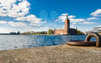 Stockholm quayside and city hall in summer