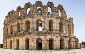 Roman biggest amphitheater in El Djem. Panorama, Africa, Tunisia