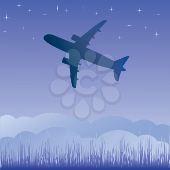 Royalty Free Clipart Image of a Plane at Night