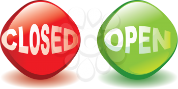 Royalty Free Clipart Image of Closed and Open Buttons