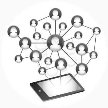 Royalty Free Clipart Image of a Social Network and Tablet