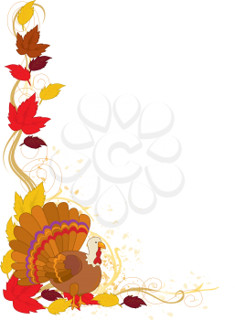 Royalty Free Clipart Image of an Autumn Border With Leaves and a Turkey