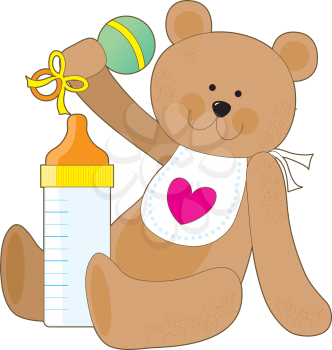 Royalty Free Clipart Image of a Teddy Bear With a Rattle