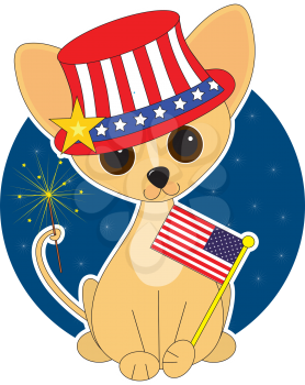 Royalty Free Clipart Image of a Chihuahua Dressed for the Fourth of July