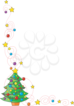 Royalty Free Clipart Image of a Border With a Christmas Tree in the Corner