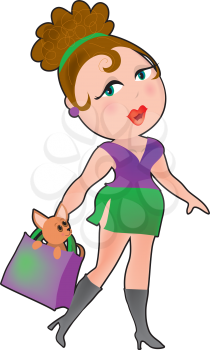 Royalty Free Clipart Image of a Woman With a Chihuahua in Her Purse