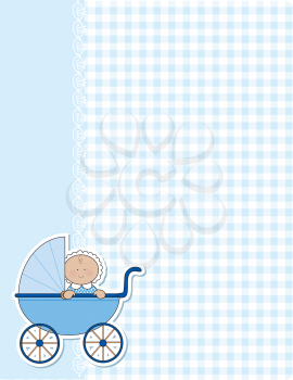 Royalty Free Clipart Image of a Blue Background With a Baby Carriage