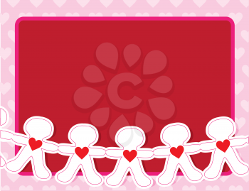 Royalty Free Clipart Image of a Line of Paper Dolls With Hearts