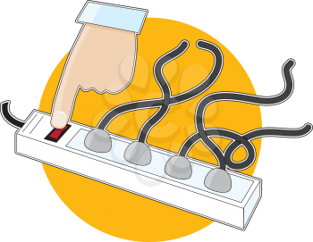 Royalty Free Clipart Image of a Finger Pressing the Button on a Power Bar