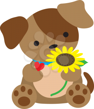 Royalty Free Clipart Image of a Puppy With a Flower